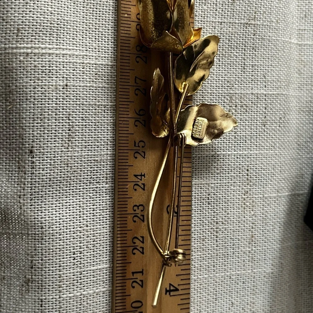 Gold large Rose Brooch made in Austria Vintage